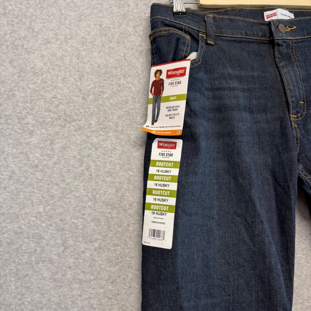 Wrangler Jeans Boys 16 Husky Dark Blue Classic Bootcut Five Star Premium New - Picture 7 of 13